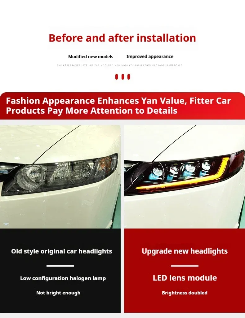 Фары передние LED с ходовыми огнями для Honda Civic 8 (2006-2011), комплект, комплект, FT Carlight Carlight — фото 7
