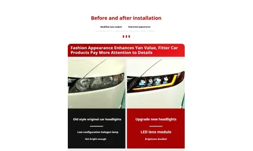 Фары передние LED с ходовыми огнями для Honda Civic 8 (2006-2011), комплект, комплект, FT Carlight Carlight — фото 7