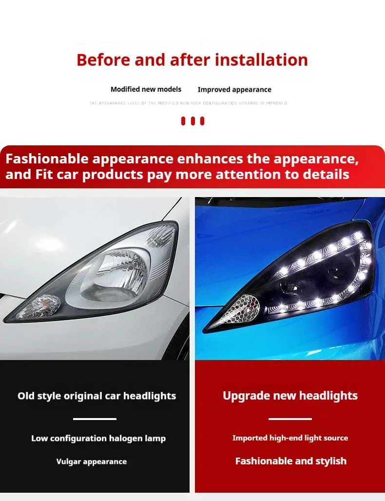Фары передние LED с ходовыми огнями для Honda Fit Jazz (2008-2010), комплект, комплект, FT Carlight Carlight — фото 7