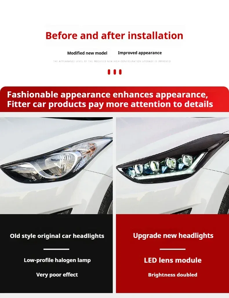 Фары передние LED с ходовыми огнями для Hyundai Elantra (2012-2016), комплект, комплект, FT Carlight Carlight — фото 7