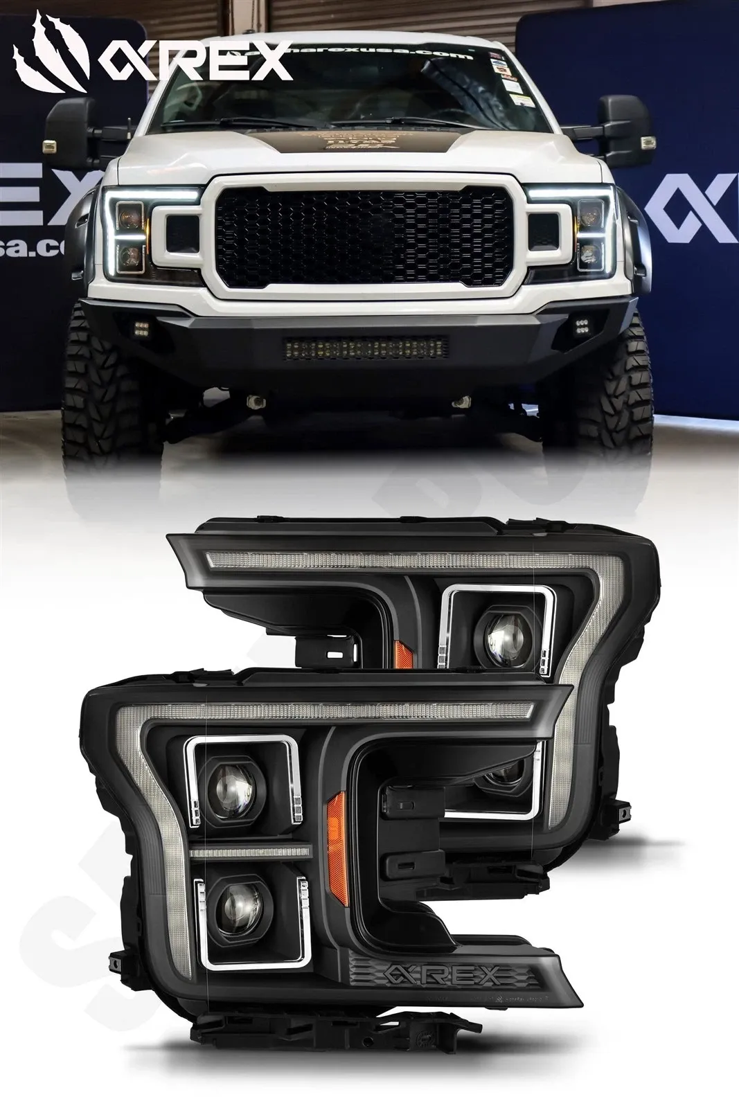 Фары проекторные Pro MK II Black для Ford F-150 XL/XLT 2018–2020, AlphaRex — фото 1