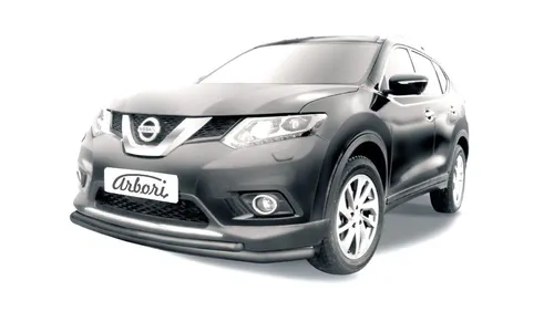 Защита переднего бампера d57+d42 двойная Arbori черн. для NISSAN X-Trail 2015-нв / Ниссан Х Трейл — фото 1