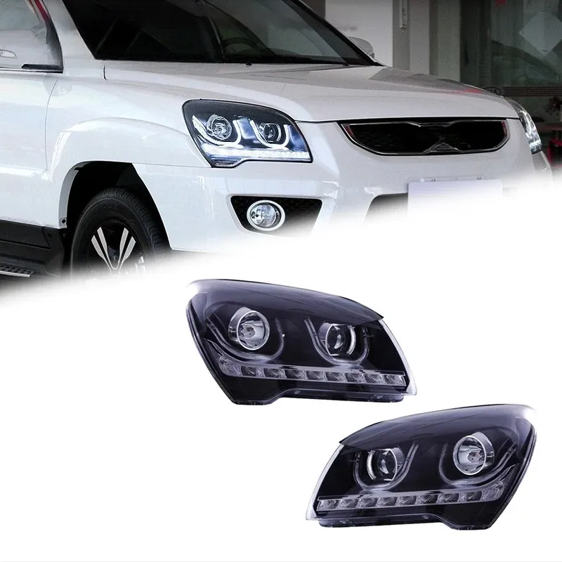 Фары передние LED с ходовыми огнями для Kia Sportage (2006-2012), комплект, комплект, FT Carlight Carlight — фото 1