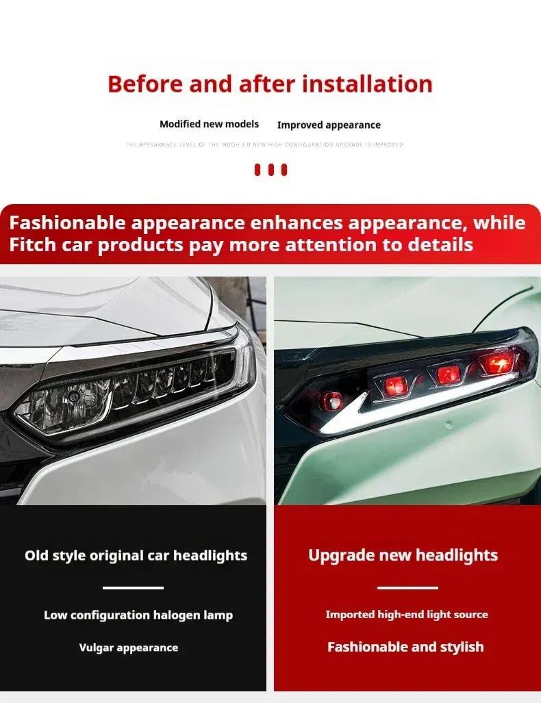 Фары передние LED с ходовыми огнями для Honda Accord 10 (2018-2022), комплект, FT Carlight — фото 7