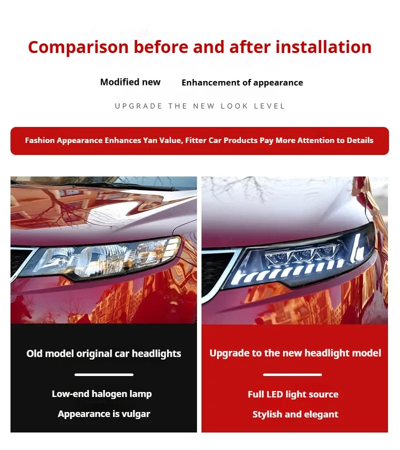 Фары передние LED с ходовыми огнями для Kia Forte (2009-2013), комплект, комплект, FT Carlight Carlight — фото 6