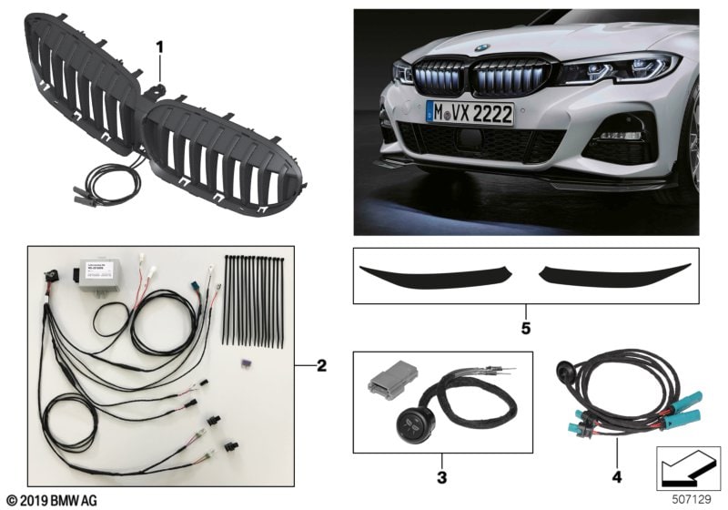 Плёнка диффузора рамки решётки Iconic Glow для BMW 3-серии G20/G21/G28, чёрная матовая, оригинал — фото 1