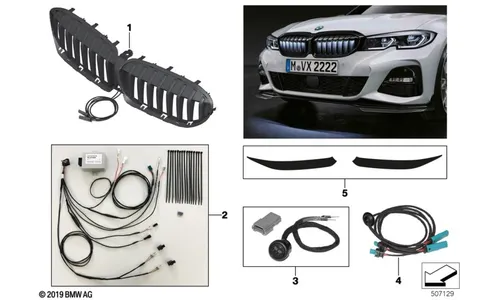 Плёнка диффузора рамки решётки Iconic Glow для BMW 3-серии G20/G21/G28, чёрная матовая, оригинал — фото 1