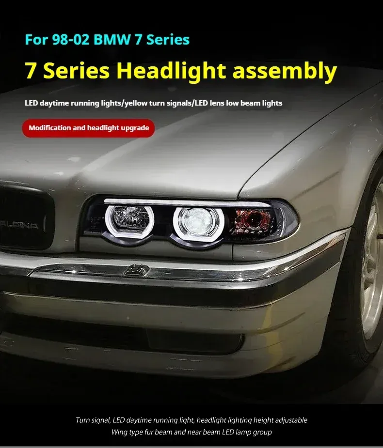 Фары передние LED с ходовыми огнями для BMW 7 E38 (1998-2002), комплект, FT Carlight — фото 4
