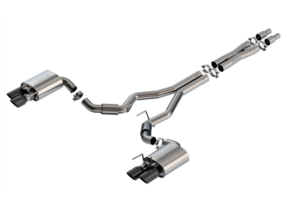Выхлопная система Borla S-Type Cat-Back для Ford Mustang GT 5.0L V8 (2024, с активным выхлопом, кроме кабриолета), насадки черные — фото 1