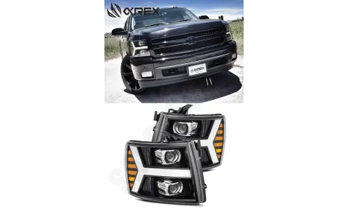 Фары проекторные светодиодные Jet Black LUXX для Chevy Silverado 2007–2013, AlphaRex — фото 1