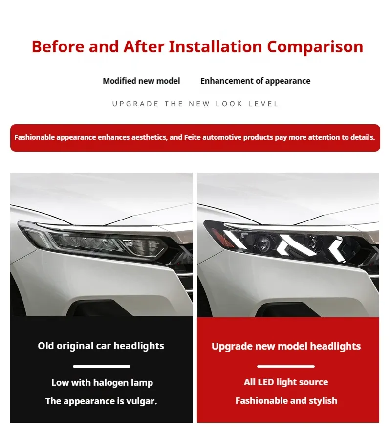 Фары передние LED с ходовыми огнями для Honda Accord 10 (2018-2023), комплект, комплект, FT Carlight Carlight — фото 7