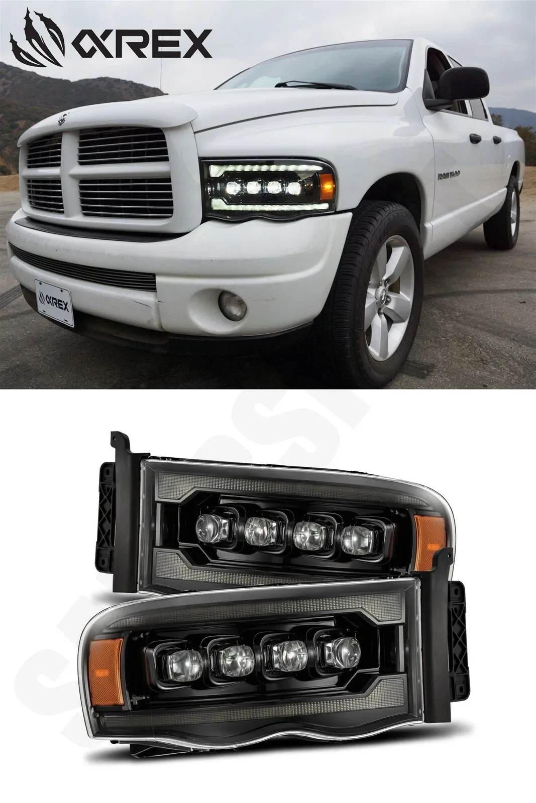 Фары светодиодные Alpha-Black Nova для Dodge Ram 1500 2002–2005, AlphaRex — фото 1
