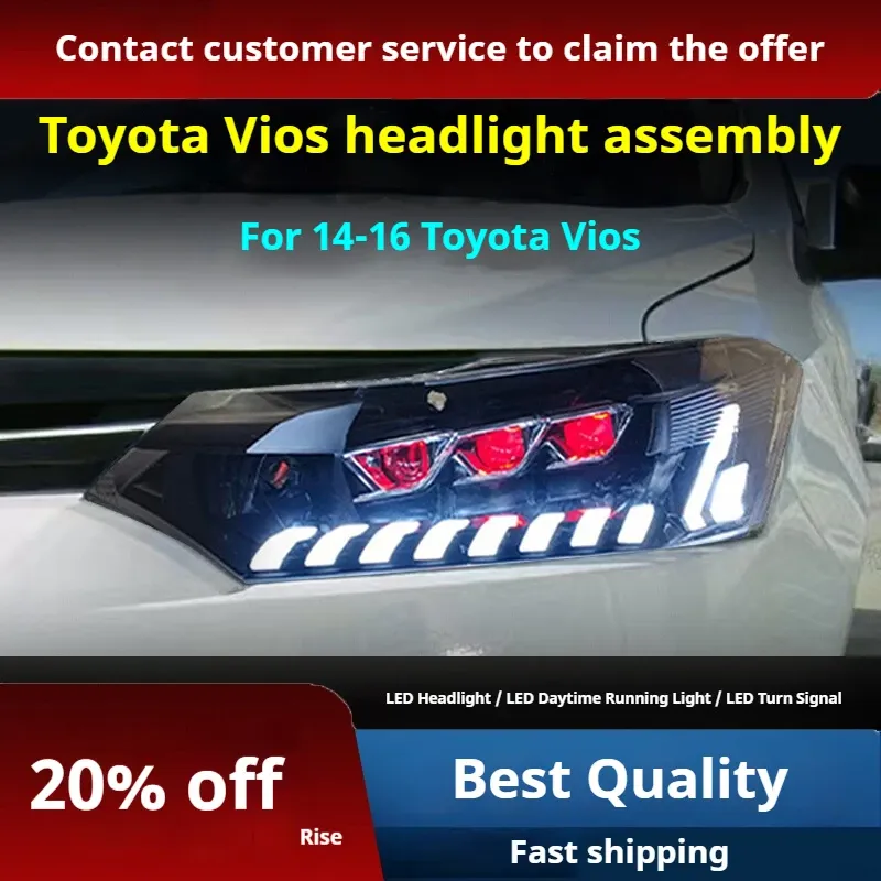 Фары передние LED с ходовыми огнями для Toyota Vios (2014-2016), комплект, комплект, FT Carlight Carlight — фото 2