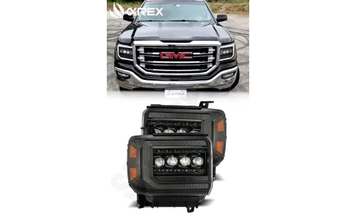 Фары светодиодные Alpha-Black NOVA для GMC Sierra 1500/2500/3500 2015–2018, AlphaRex — фото 1