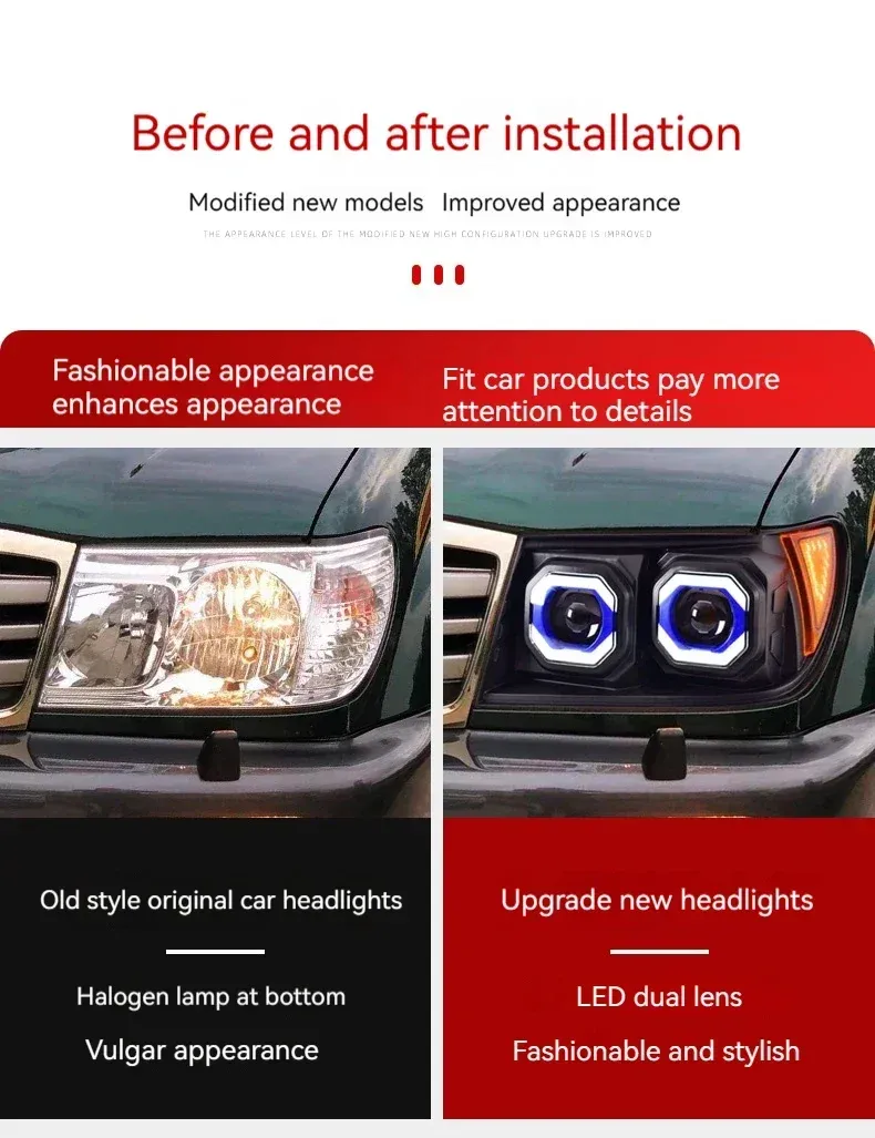 Фары передние LED с ходовыми огнями для Toyota Land Cruiser 100 (1998-2007), комплект, комплект, FT Carlight Carlight — фото 6