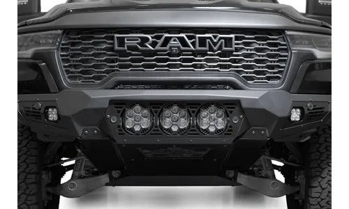 Передний силовой бампер Bomber для Dodge RAM 1500 RHO, под три фары Baja Designs LP6, Addictive Desert Designs — фото 3