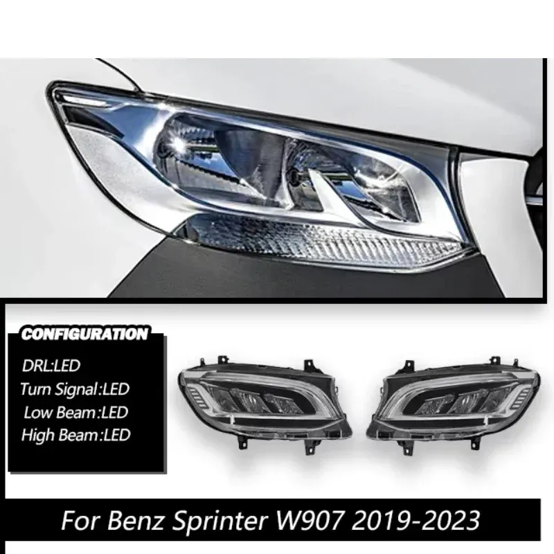 Фары передние LED с ходовыми огнями для Mercedes Sprinter W907 (2019-2023), комплект, комплект, FT Carlight Carlight — фото 1