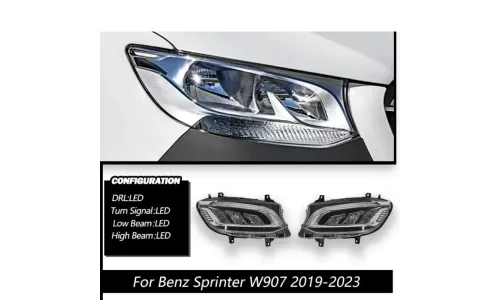 Фары передние LED с ходовыми огнями для Mercedes Sprinter W907 (2019-2023), комплект, комплект, FT Carlight Carlight — фото 1