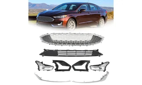 Ford Mondeo / Fusion передний бампер + верхняя нижняя решетка с противотуманными фарами + крышка — фото 1