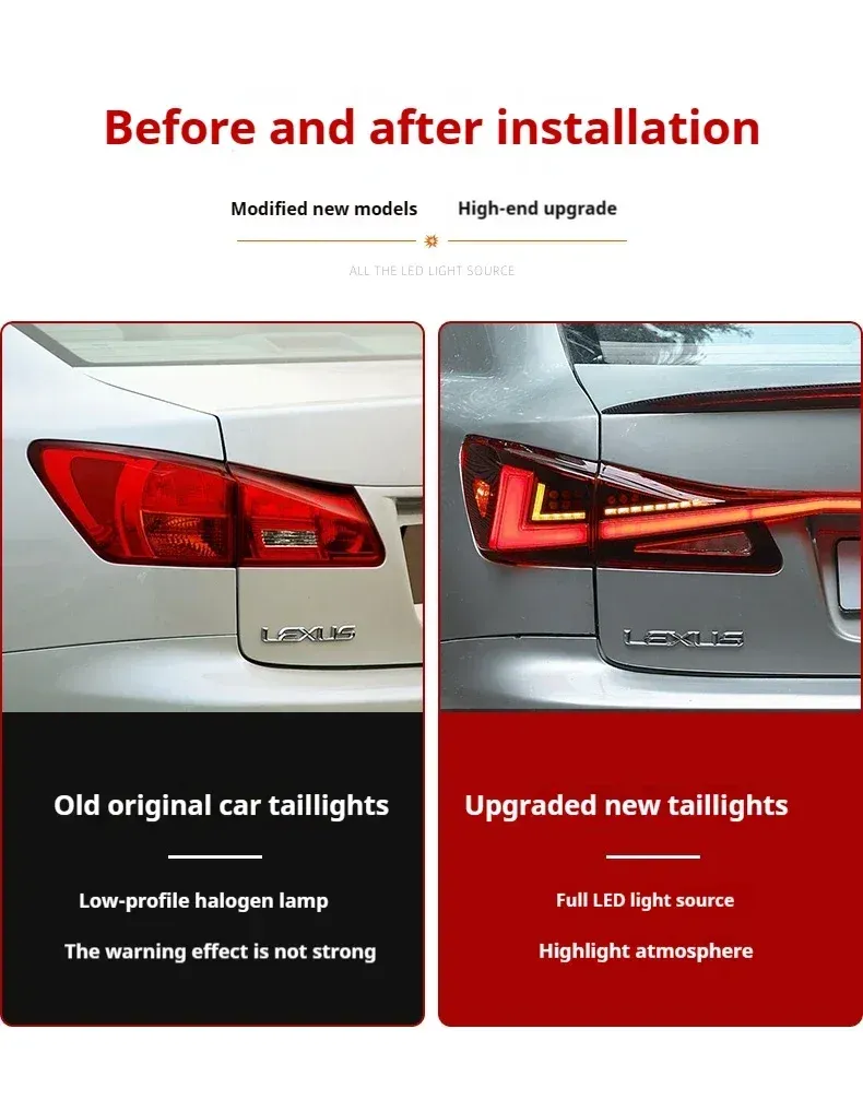 Задние LED-фонари динамический поворотник сквозные для Lexus IS (2006-2012), комплект, комплект, FT Carlight Carlight — фото 7