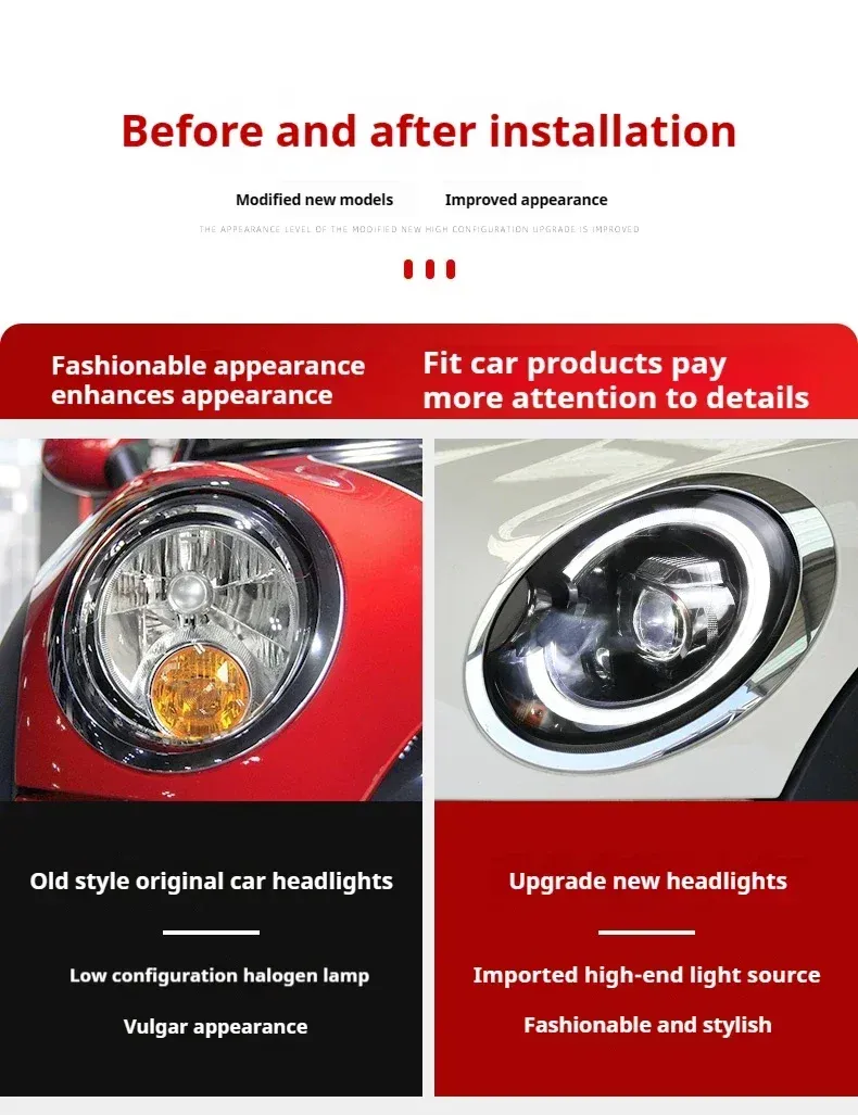 Фары передние LED с ходовыми огнями для Mini Cooper R56/R57/R58/R59 (2007-2013), комплект, комплект, FT Carlight Carlight — фото 7