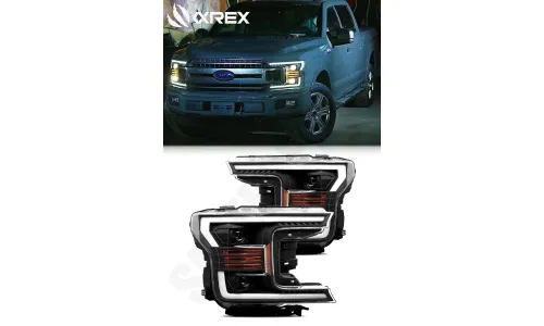 Фары проекторные галогеновые PRO Black для Ford F-150 XL/XLT 2018–2020, AlphaRex — фото 1