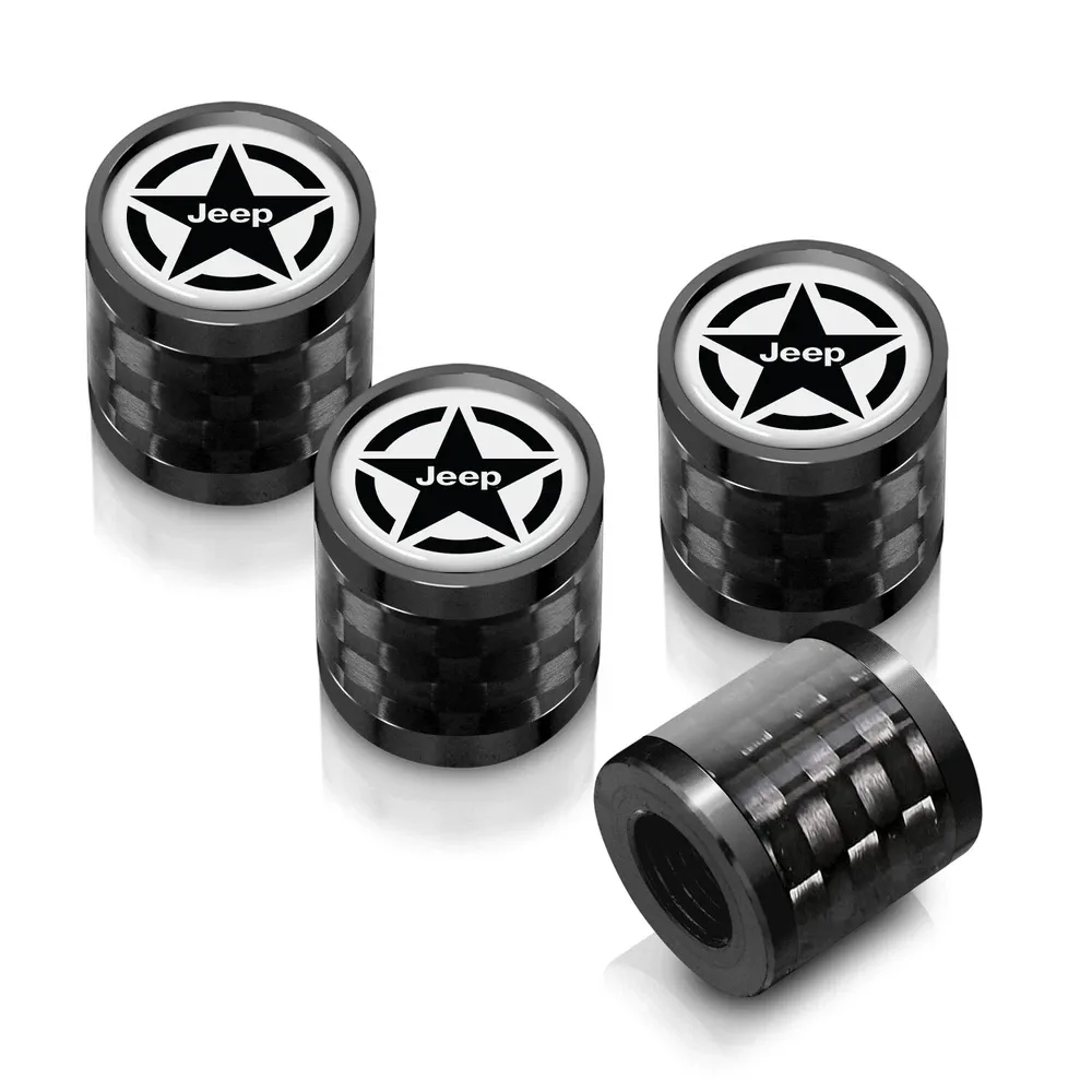 Колпачки ниппелей Jeep Willys Star White карбоновая окантовка черная — фото 1