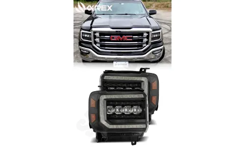 Фары светодиодные Black NOVA для GMC Sierra 1500/2500/3500 2015–2018, AlphaRex — фото 1