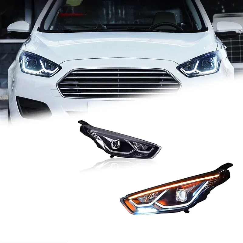 Фары передние LED с ходовыми огнями для Ford Escort (2015-2017), комплект, комплект, FT Carlight Carlight — фото 1