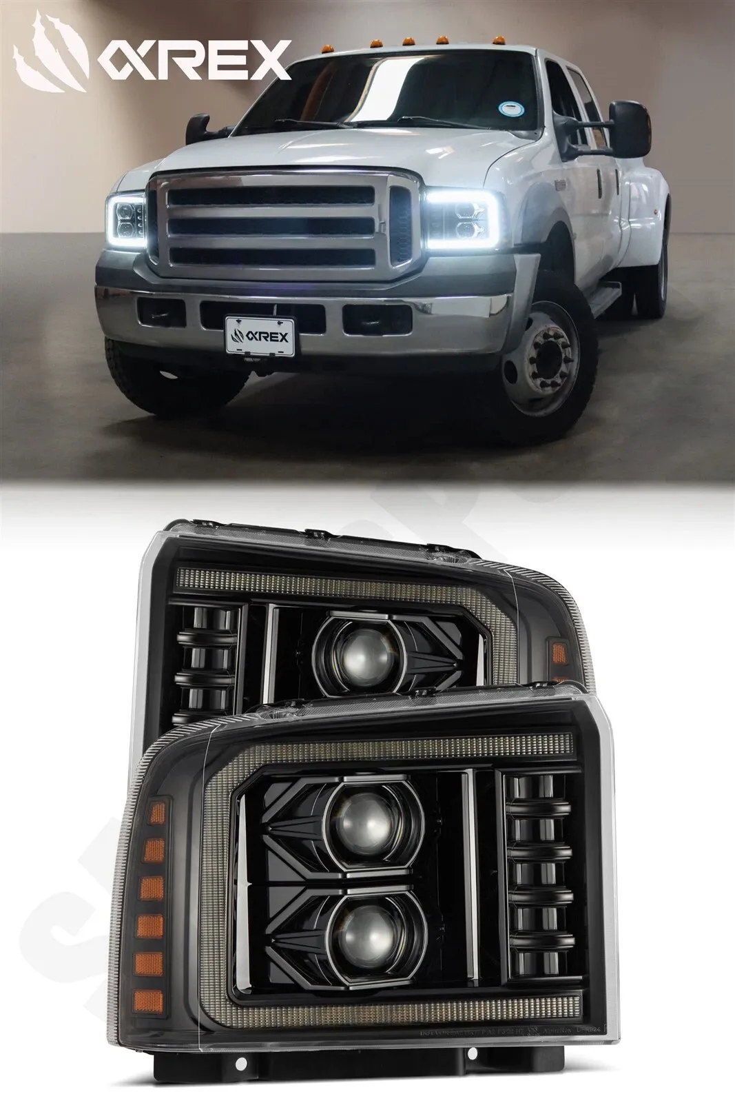 Фары проекторные Alpha-Black Pro для Ford F-250/350/450 2005–2007, AlphaRex — фото 1