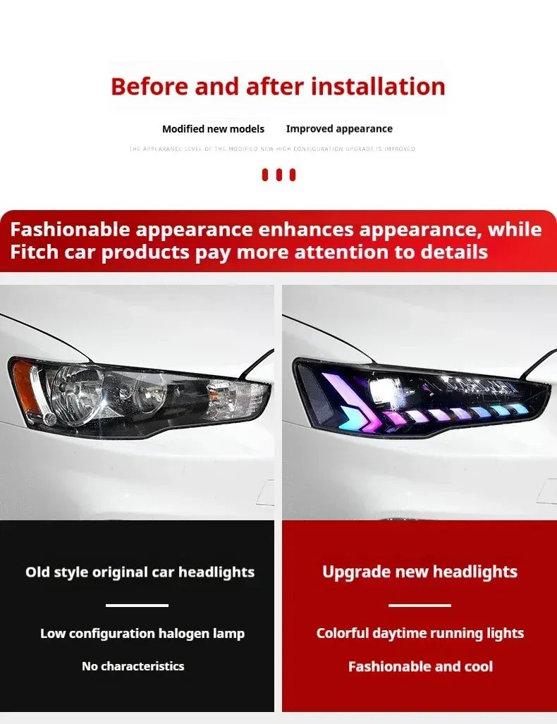 Фары передние LED с ходовыми огнями RGB для Mitsubishi Lancer (2008-2018), комплект, FT Carlight — фото 6