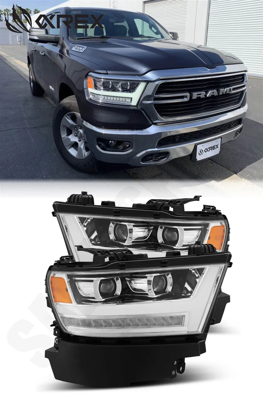 Фары галогеновые PRO для Ram 1500 Tradesman & Big Horn 2019–2024, AlphaRex — фото 1