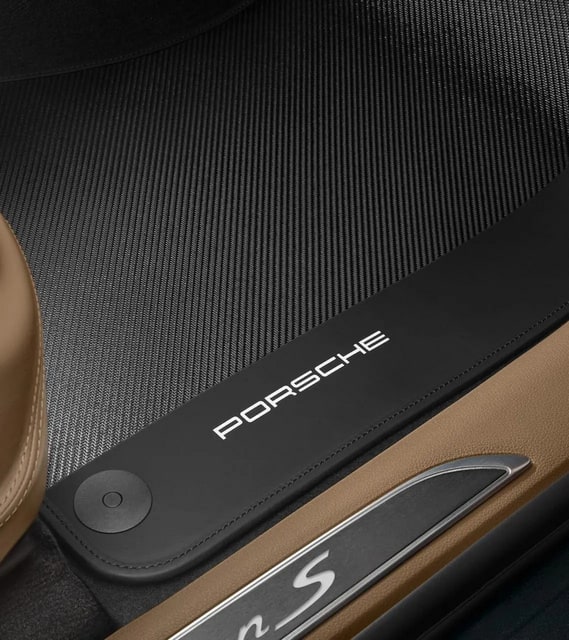 Карбоновые коврики салона с кожаной окантовкой, 4 шт., Чёрный для Porsche Macan 95B, Macan 95B (2019–2021) — фото 1