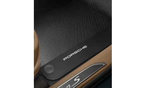 Карбоновые коврики салона с кожаной окантовкой, 4 шт., Чёрный для Porsche Macan 95B, Macan 95B (2019–2021) — фото 1