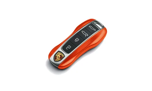 Окрашенные боковые накладки ключа, 2 шт., Оранжевый Papaya металлик для Porsche Taycan, Panamera, Cayenne, 911 — фото 1