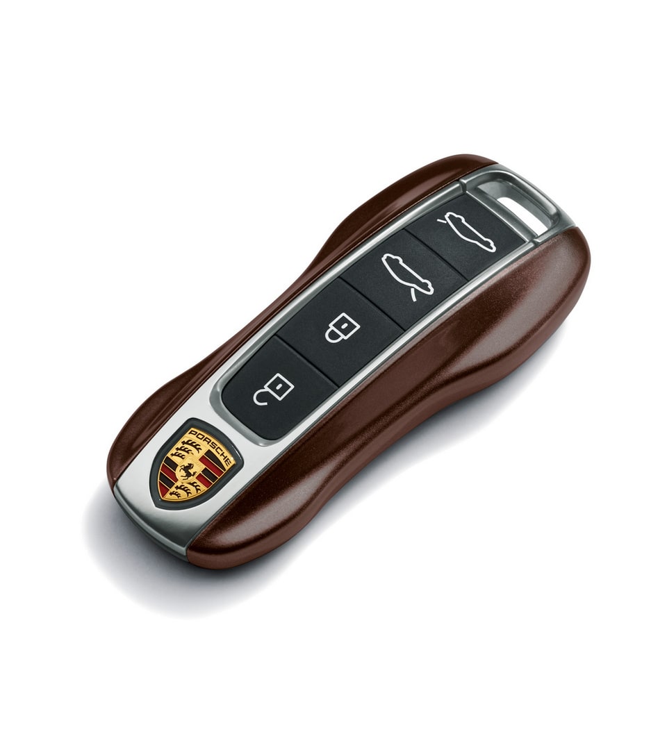 Окрашенные боковые накладки ключа, 2 шт., Коричневый Mahogany металлик для Porsche Taycan, Panamera, Cayenne, 911 — фото 1