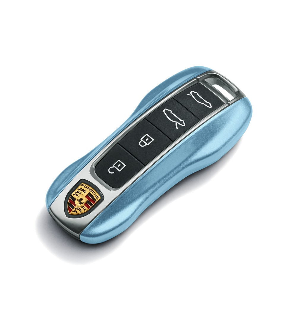 Окрашенные боковые накладки ключа, 2 шт., Синий Shore металлик для Porsche Taycan, Panamera, Cayenne, 911 — фото 1