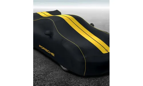 Гаражный чехол автомобиля Plus, чёрный, жёлтый декор для Porsche Cayman 981 GT4 — фото 1