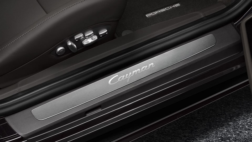 Накладки порогов из нержавеющей стали, «Cayman» для Porsche Cayman 981, Cayman 982 — фото 1