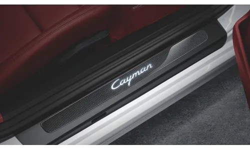 Карбоновые накладки порогов с подсветкой, «Cayman» для Porsche Cayman 981, Cayman 982 — фото 2