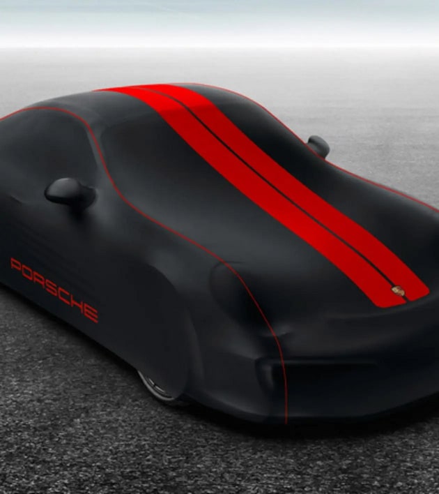Гаражный чехол автомобиля Plus, чёрный, красный декор для Porsche 911 991.2 Turbo — фото 3