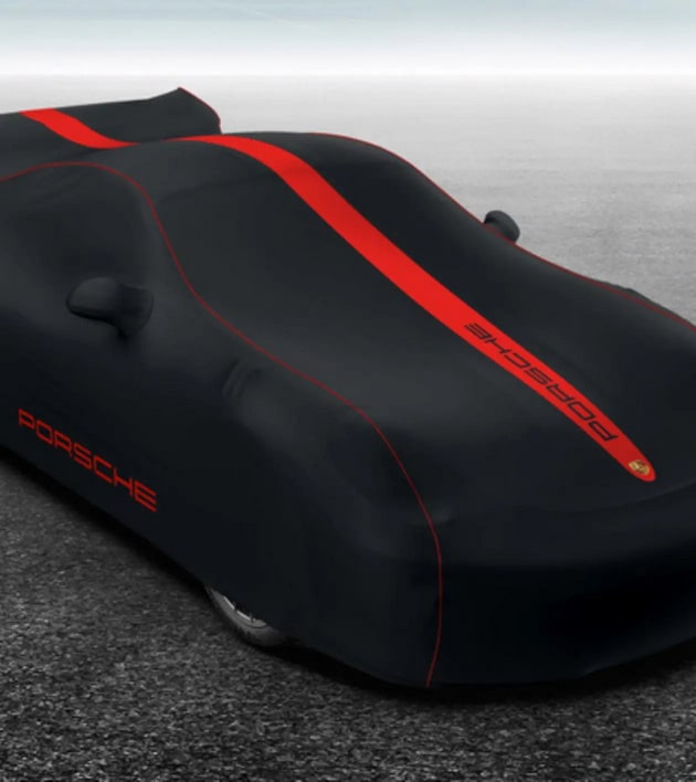 Чехол для хранения автомобиля в помещении Indoor Car Cover Plus, чёрный с красной отделкой для Porsche 911 991.1 GT3 RS — фото 3