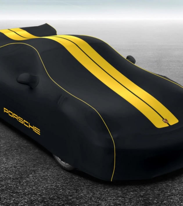 Гаражный чехол автомобиля Plus, чёрный, жёлтый декор для Porsche 911 991.2 — фото 3