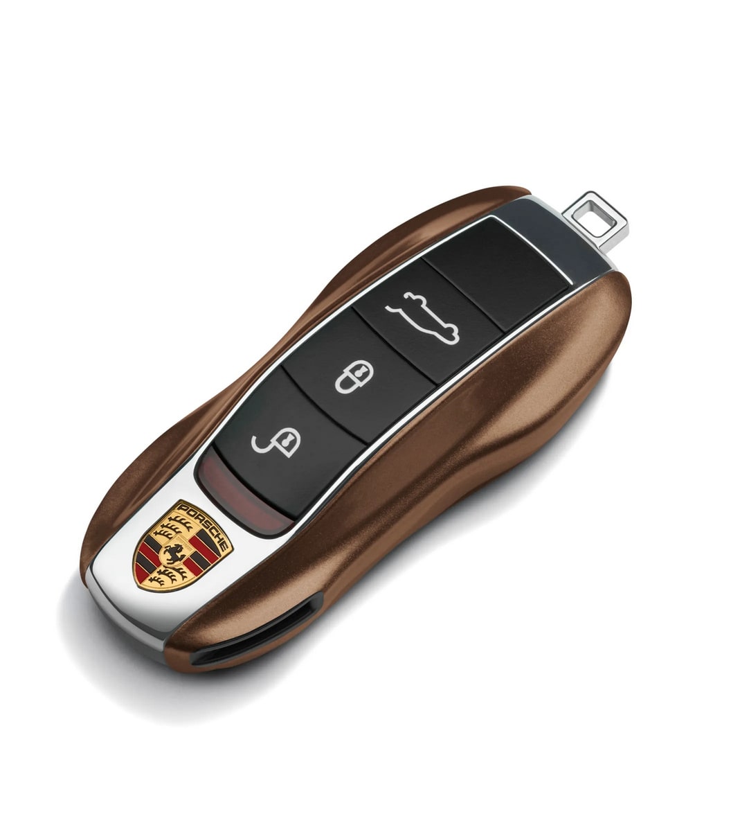 Окрашенные боковые накладки ключа, 2 шт., Коньячный металлик для Porsche Cayenne, Macan, Boxster/Cayman, 911, Panamera — фото 1