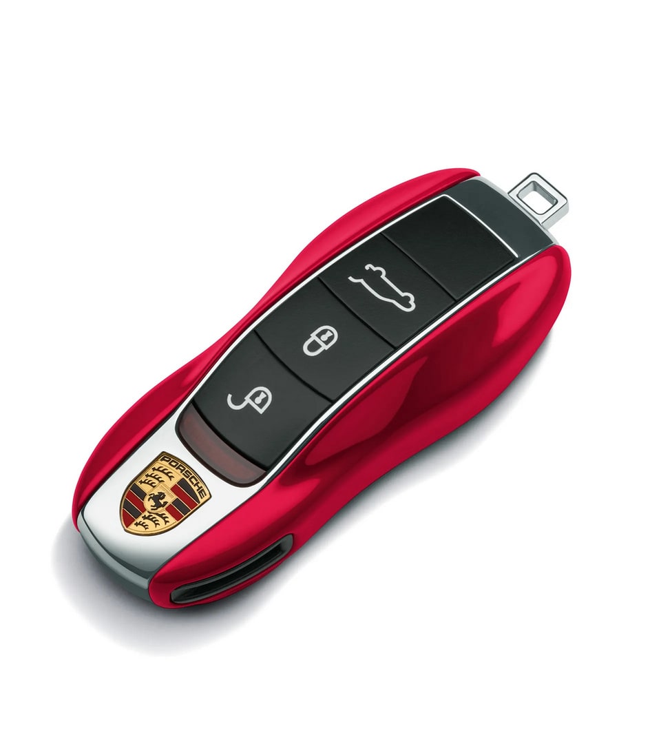 Окрашенные боковые накладки ключа, 2 шт., Красный Guards Red для Porsche Cayenne, Macan, Boxster/Cayman, 911, Panamera — фото 1