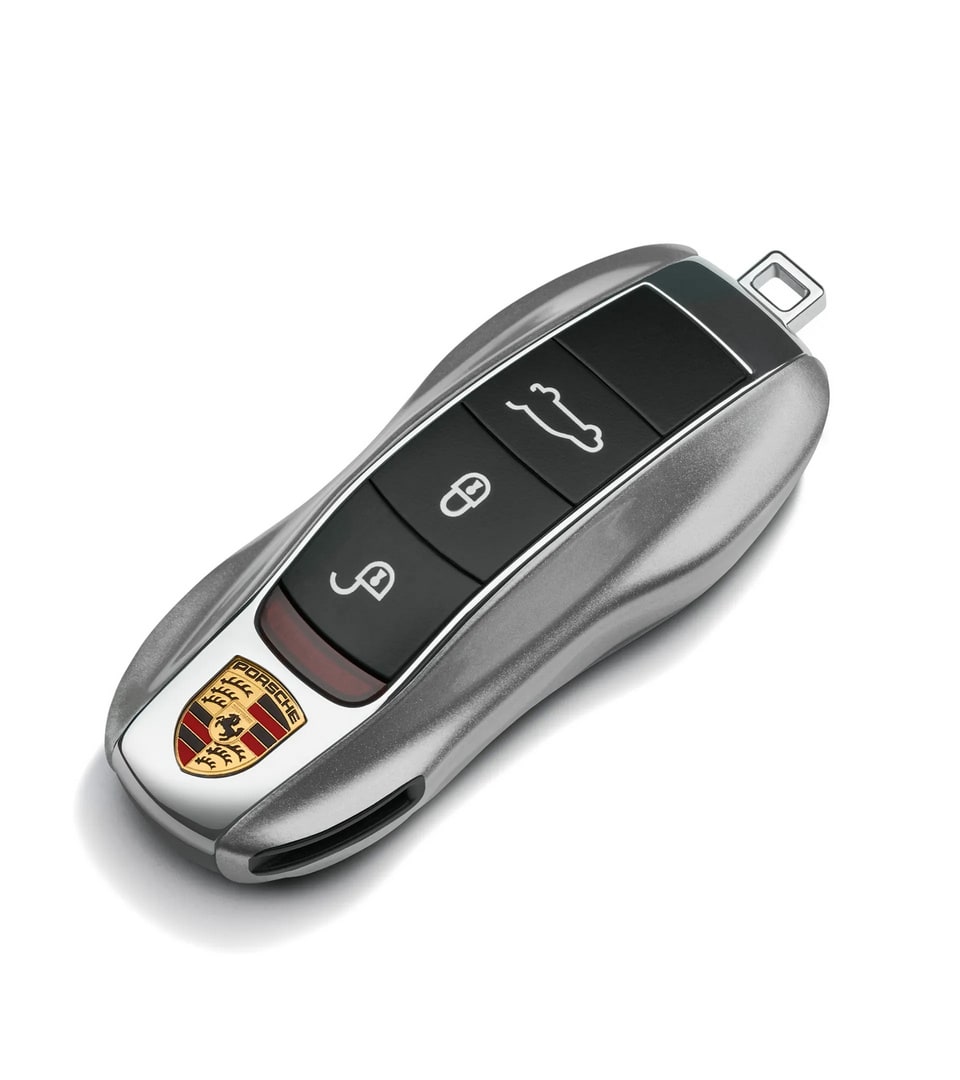 Окрашенные боковые накладки ключа, 2 шт., Серебристый GT металлик для Porsche Cayenne, Macan, Boxster/Cayman, 911, Panamera — фото 1