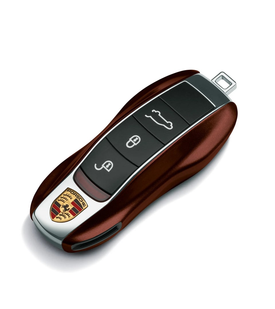 Окрашенные боковые накладки ключа, 2 шт., Коричневый Mahogany металлик для Porsche Cayenne, Macan, Boxster/Cayman, 911, Panamera — фото 1