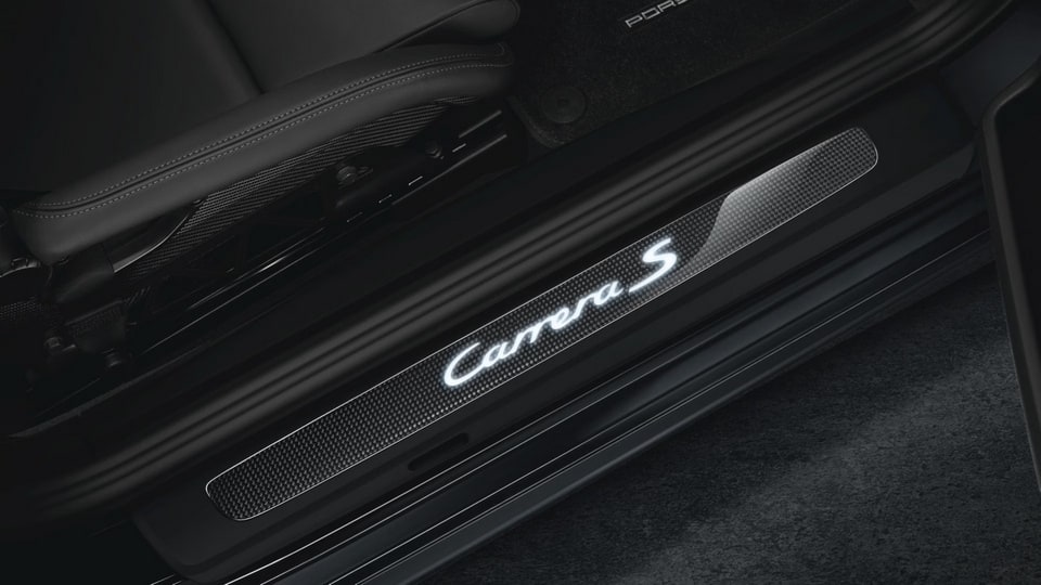 Карбоновые накладки порогов с подсветкой, «Carrera S», 2 шт. для Porsche 911 991.1, 911 991.2 — фото 1