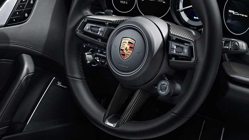 Кожаный руль GT Sport с матовым карбоном и чехлом ключа, с Sport Chrono, для PDK для Porsche 911 992.1 — фото 2