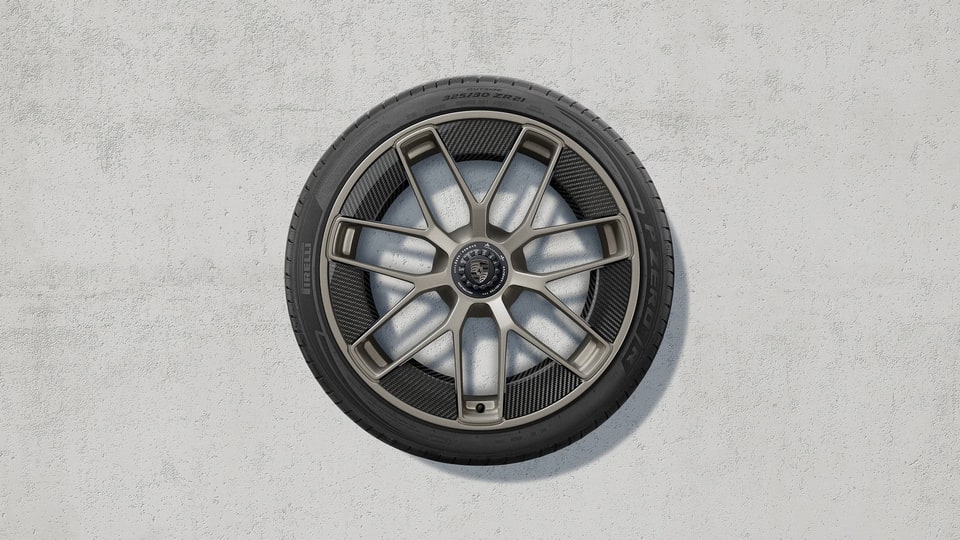 Комплект колёс 20/21 дюйм Turbo Exclusive Design с Carbon Blades, Turbonit, сатиновый для Porsche 911 992.2 Turbo S — фото 1